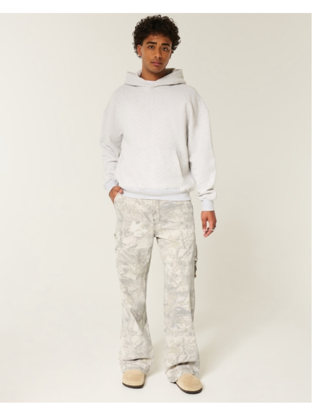 Men's Hollister loose Cargo Pants Waist 33 Grey White Camo